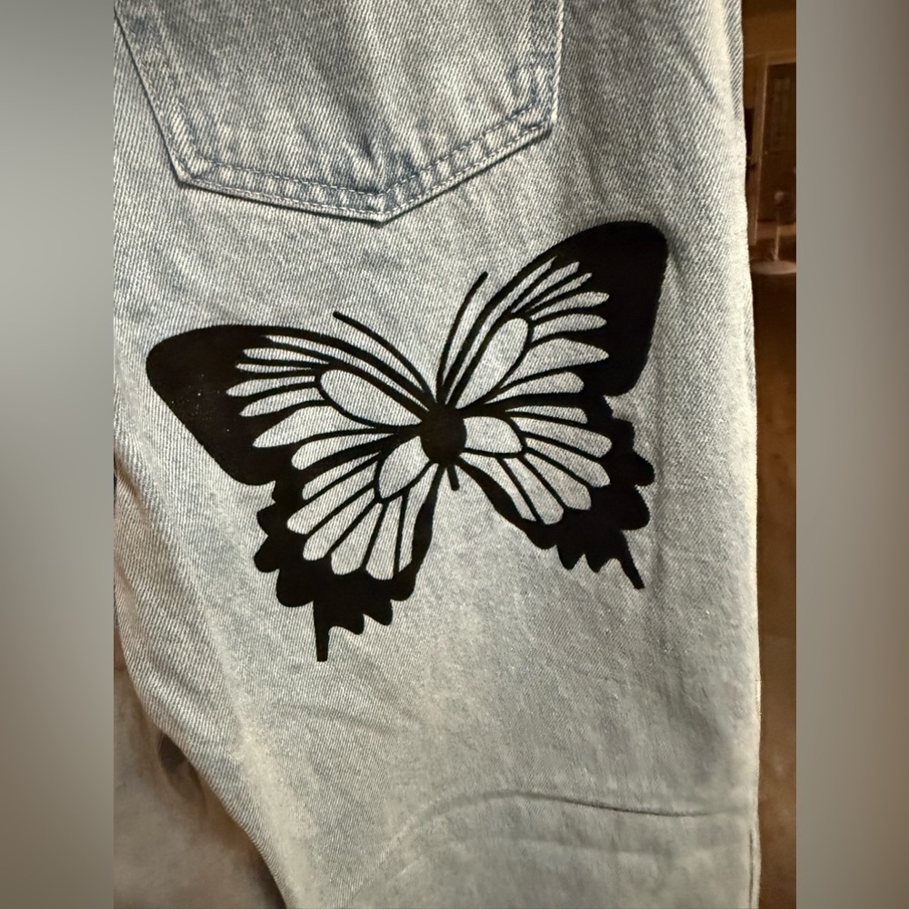 Simple Society Blue Denim Jeans Butterflies Butterfly Cotton Sz(7/28) - Picture 3 of 5